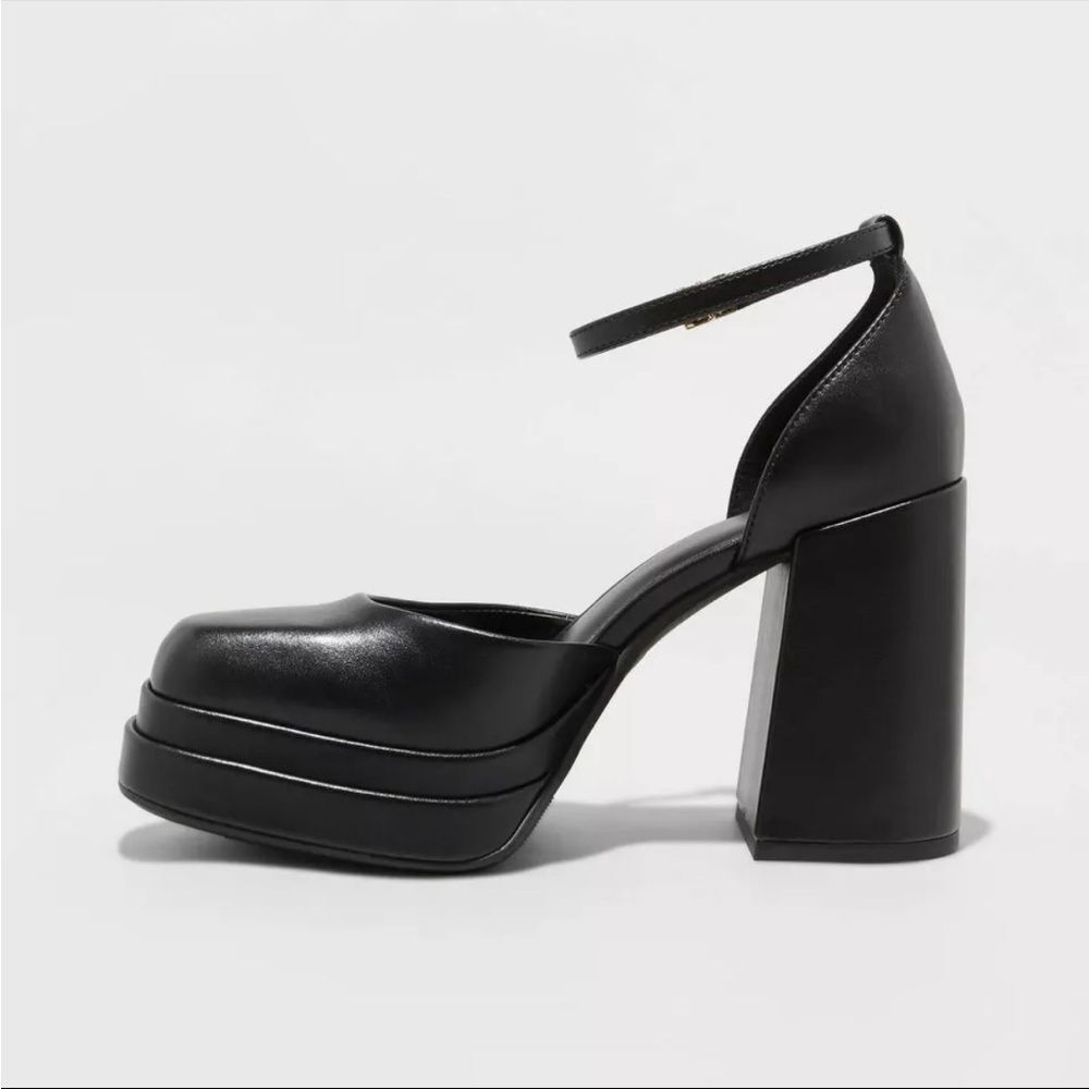 NWOB Wild Fable | Black Ankle Strap Closed Toe Platform Mary Jane Heels 9.5 - Picture 2 of 6